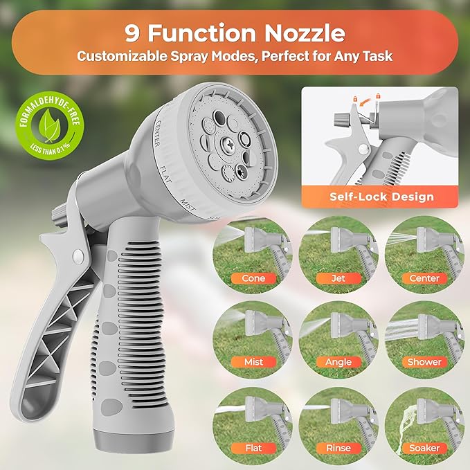 Ayleid Retractable Garden Hose Reel,1/2 in x 100 ft Wall Mounted Hose Reel, with 9- Function Sprayer Nozzle, Any Length Lock/Slow Return System/Wall Mounted/180°Swivel Bracket (Gray)