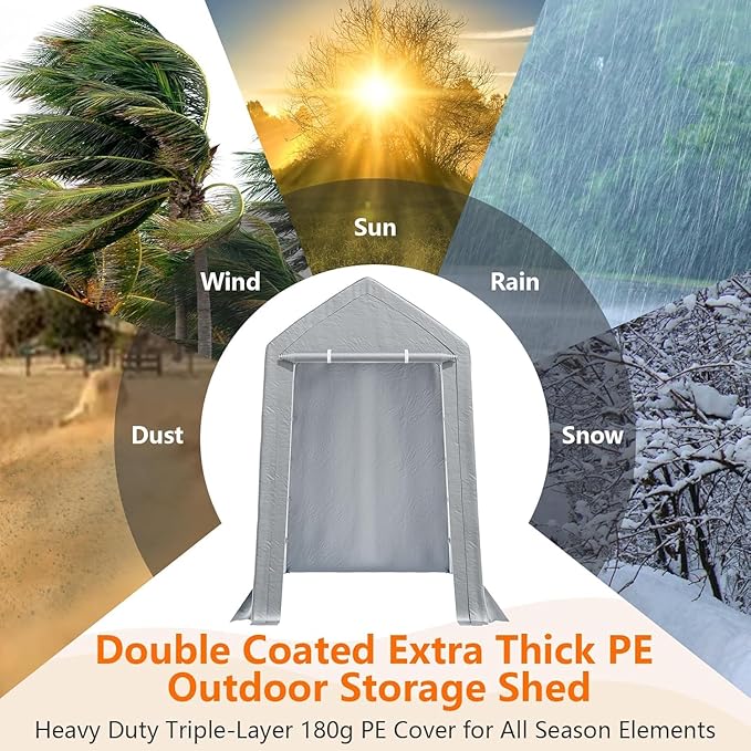 Carport 10x10 ft Heavy Duty Portable Garage, Car Canopy with Removable Doors, Portable Shed Car Shelter, All-Season Tarp for Boat Truck Motorcycle