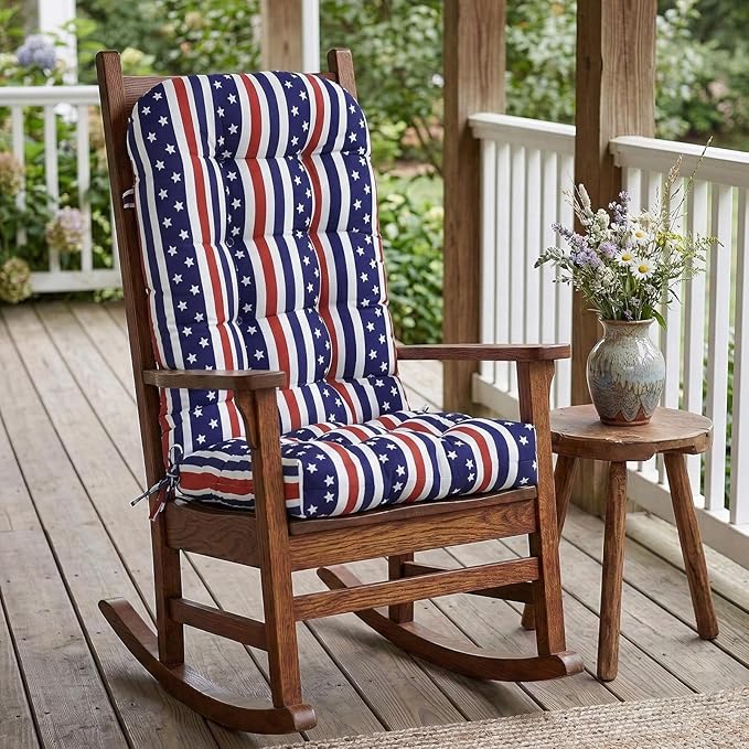 COOS BAY High Back Adirondack Chair Cushions for Outdoor Furniture, 49x20x5 in Water-Resistant Thick Tufted Patio Chair Cushions with Secure Straps, Set of 2, American Flag