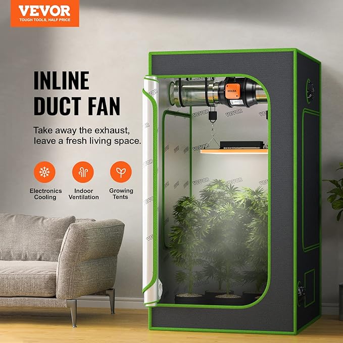 VEVOR Inline Duct Fan, 6-Inch 400 CFM with Variable Speed Controller, Quiet AC-Motor Ventilation Exhaust Fan for Cooling Booster, Grow Tents, Hydroponics