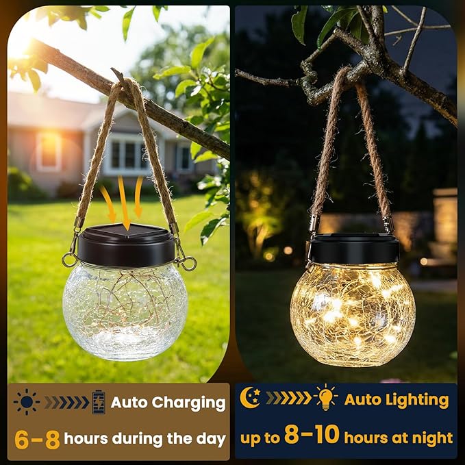 ROSHWEY 6 Pack M Size Solar Lantern Gifts for Women, Hanging Garden Decor Solar Lights Outdoor Waterproof with 15 LED for Halloween Christmas Easter Gift