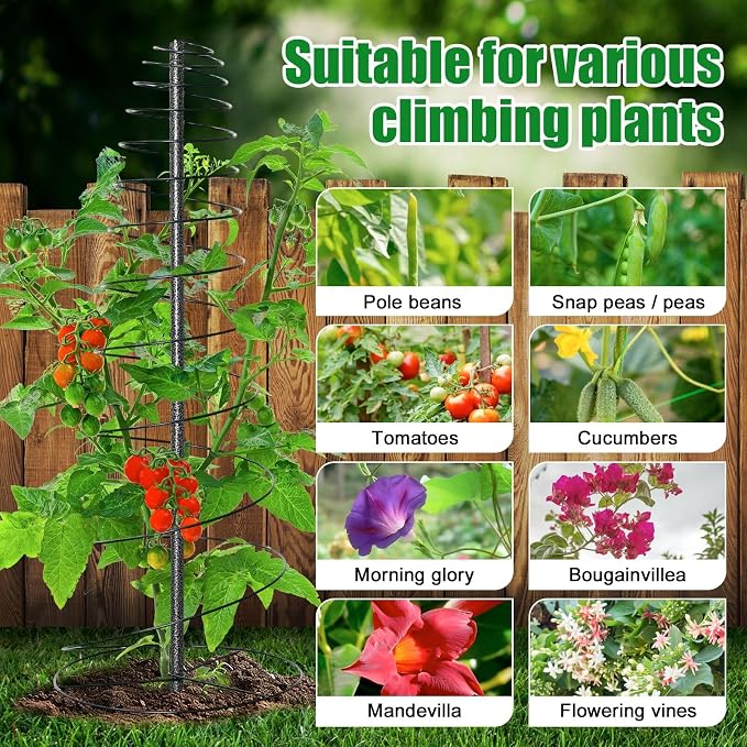 Spiral Frame Garden Trellis for Climbing Plants Outdoor - 12-58" Adjustable Heavy Duty Metal Support for Pole Beans,Snap Peas,Tomatoes,Cucumbers,Anti-Tip Plant Tower for Raised Beds, Backyard