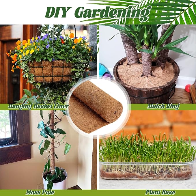 Ysglory 2 Rolls Coconut Liners for Planters 16x118 Natural Coco Fiber Coir Liner Roll Coconut Fiber Pad for Hanging Baskets Planters DIY Moss Pole Pet Reptile Carpet or Mat