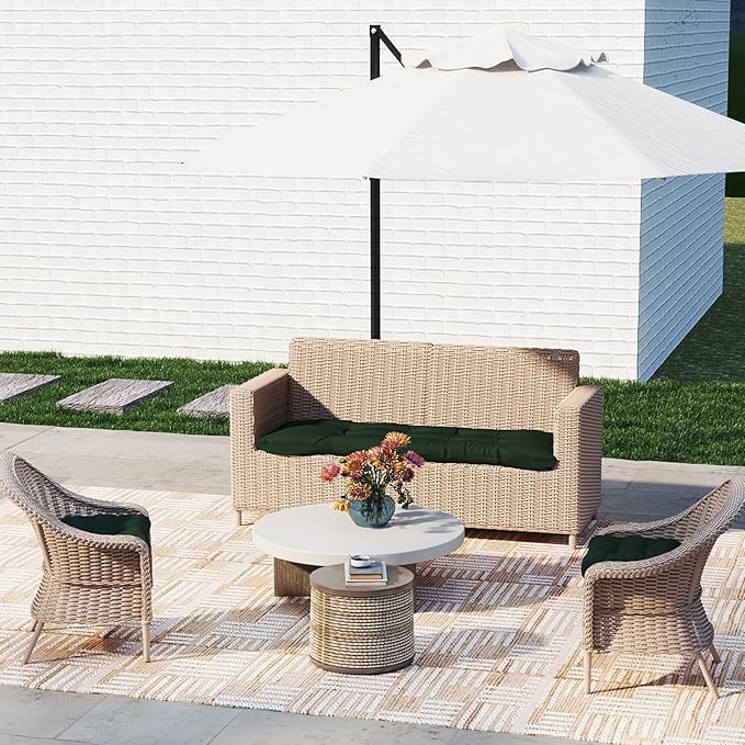 Outdoor Chair Cushions Set of 2, 22x22x4 Inch Seat Pads with Ties for Patio Wicker Chairs Garden Dining Chair, Indoor Outside Use, Fade-Resistant & Waterproof, Dark Green