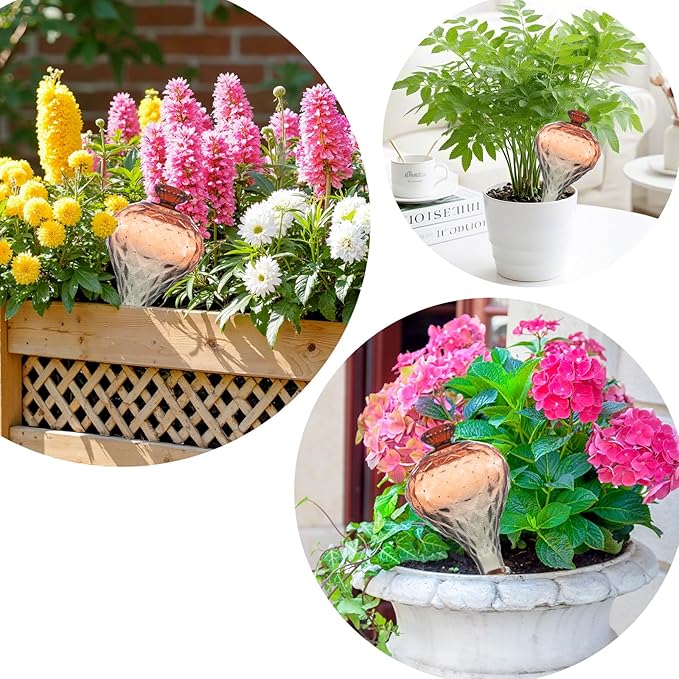 12 oz Plant Watering Globes, Red Glass Self Watering Bulbs Top Fill with Terracotta Spikes Stake, Self Watering Planter Insert Vacation Automatic Plant Waterer Device for Indoor & Outdoor 2Pack