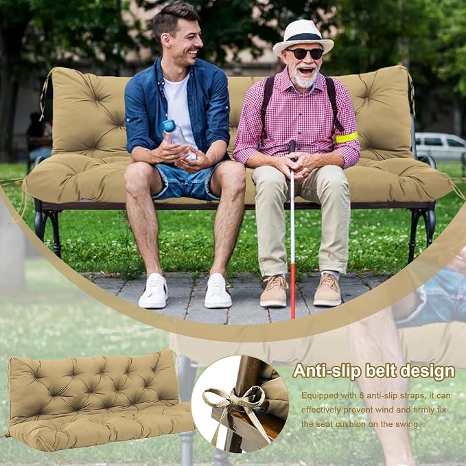 Premium 5" Thick Waterproof Porch Swing Cushions Sturdy Durable 2 Seat Replacement Outdoor Swing Cushions with Backrest&Ties Bench Cushion for Outdoor Furniture Backyard Patio Garden