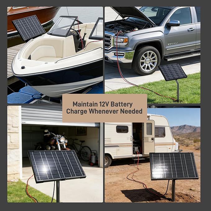 Voltset 12V Gate Opener Solar Panel：10W Solar Panels Kit for Electric Fence with Smart MPPT Controller - Waterproof Solar Battery Trickle Charger Maintainer with Tubular Bracket & SAE Cables
