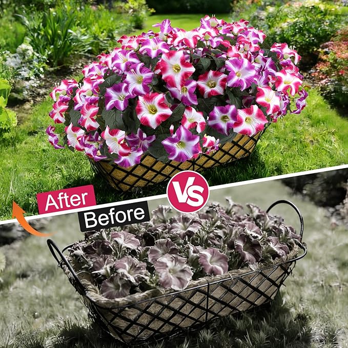 Geegoods Artificial Flowers Plants for Outdoors, 4 Bundles UV Resistant Fake Faux Petunias for Outdoor Planters Patio Front Porch Balcony Garden Decor