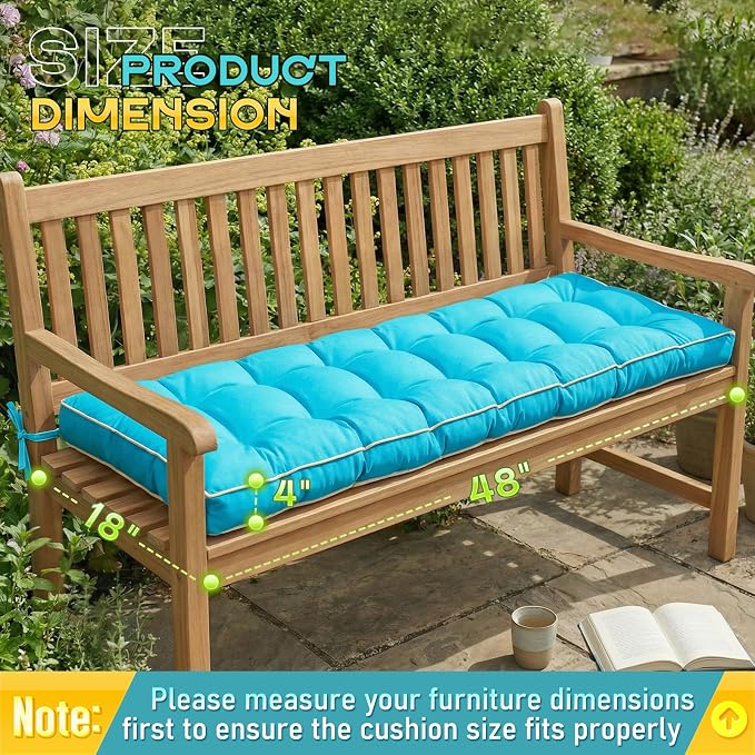 Outdoor Bench Cushion, Tufted Patio Seat Pad for Garden Bench, Porch Swing, Indoor/Outoor Furniture (Teal Blue, 48X18X4 inch)