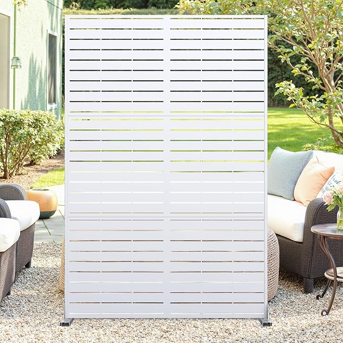 Metal Privacy Screen,72" h x 47" w 3-Panel Freestanding Decorative Fence with Stand for Outdoor Patio, Lawn, Garden, Deck, Balcony
