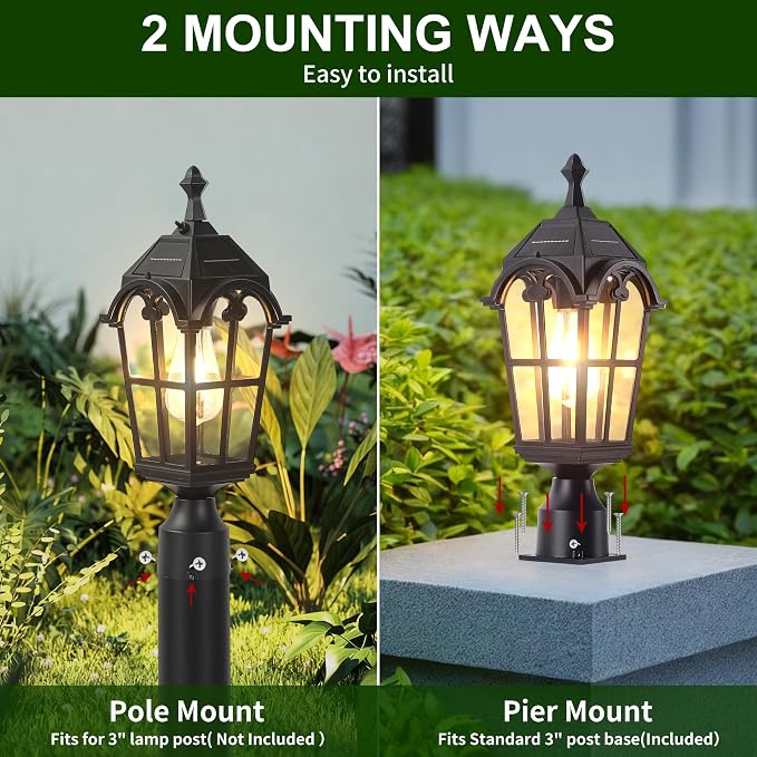Solar Post Lights Outdoor with Bulb Dusk to Dawn Lamp Posts Outdoor Lighting Waterproof Solar Post Lamp Anti-Rust Exterior Pole Light Outside Pole Lighting for Yard Pathway Driveway Fence -2 Pack