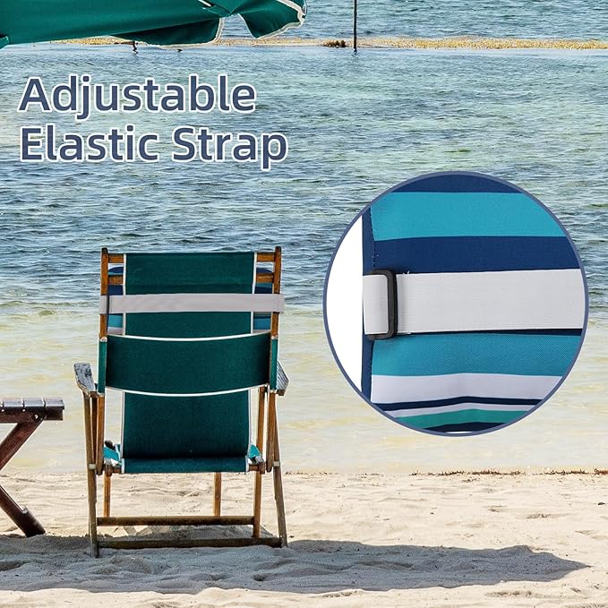 Chaise Lounge Head Pillow, 2 Pack Outdoor Lounge Chair Pillows with Elastic Strap Water Resistant Lounge Head Resting Pillows for Recliner Patio Beach Pool Office Chair(Blue Stripes)