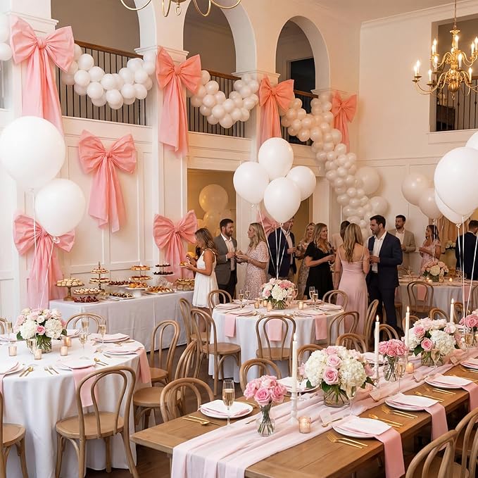Pink Bow Birthday Decorations Set 4 DIY Giant Wall Large Pink Bows 100 Link Balloons Hanging Cute Items for Coquette Home Room Wedding Birthday Baby Shower Party Supplies