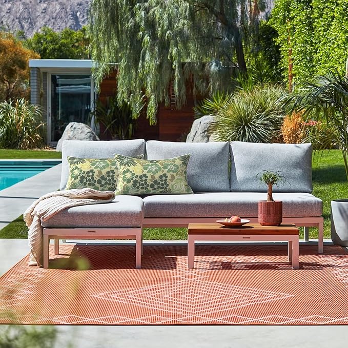 LVTXIII 2 Pack Outdoor Lumbar Pillow Covers 12x20 Inch with Piping, Water-Repellent Back Cushion Covers ONLY for Patio Furniture, Sofa, Garden Bench, Green Rose