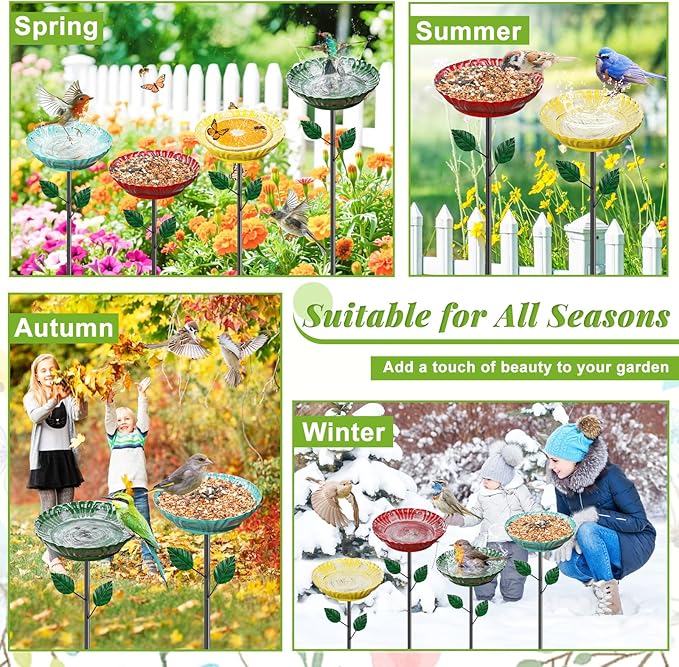 Metal Bird Bath for Outside, 2-in-1 Hummingbird Bird Bath & Bird Feeder, Metal Birdbath Bowl, Outdoor Bird Bath Decor for Garden Yard Lawn Backyard Patio (4PCS Herbacin)