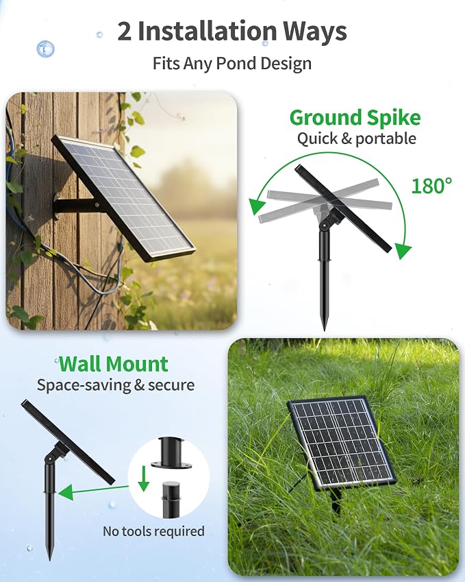 POPOSOAP 8W Solar Pond Aerator, Solar Air Pump for Pond with Solar & Battery Dual Power, 24H Continuous Aeration, 3 Working Modes for Small Pond, Fish Pond, Fish Tank P9275