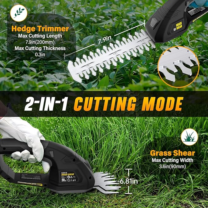 Cordless Hedge Trimmer Compatible with Dewalt 20V Battery, 2 in 1 Handheld Electric Trimmer Grass Shear, Bush Trimmer for Yard & Garden, Lawn Care(Tool Only)