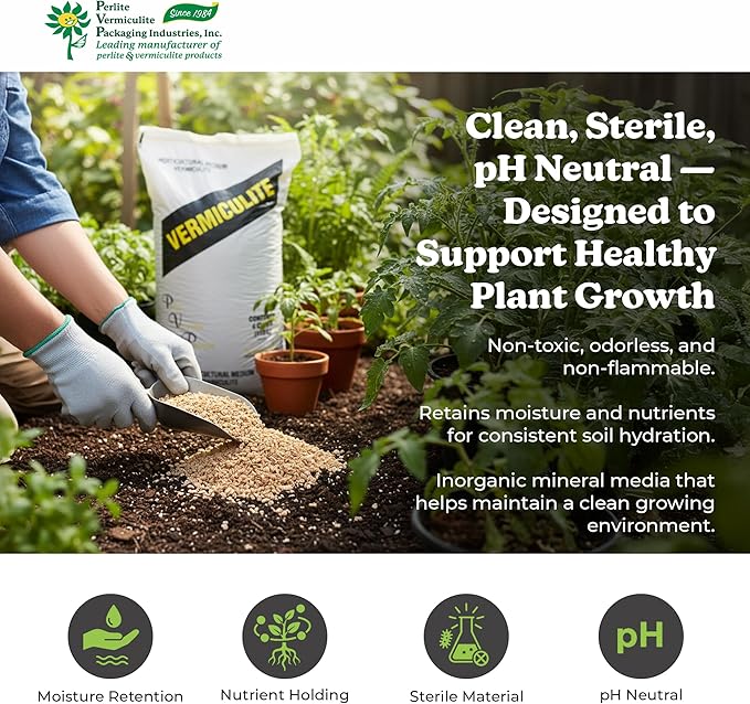 PVP Industries 4 Cubic Feet of Medium Vermiculite - Professional Grade Soil Conditioner and Additive for Seed Germination, Rooting, Hydroponics and Greenhouse or Garden Use