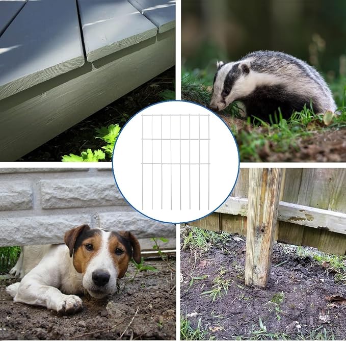 White Animal Barrier Fence 16.5 in (H) X 10.4 ft (L) with 1.55 Inch Spike Spacing, Anti Digging Garden Under Fence Dog Barrier