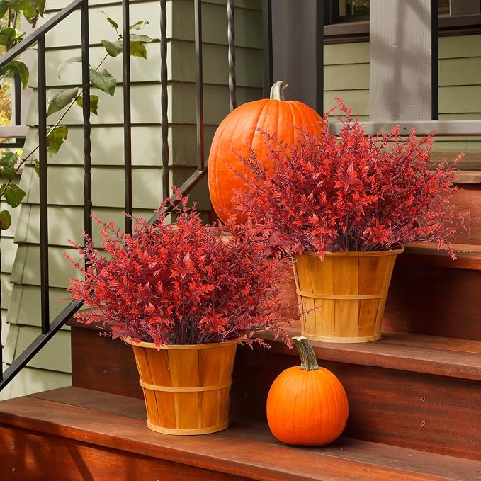 RECUTMS Fake Fall Plastic Flowers Artificial Lavender Plant UV Resistant Flowers Fake Autumn Plant Faux Outdoor Plants Faux Greenery for Party Yard Balcony Thanksgiving Decorations (Wine Red)