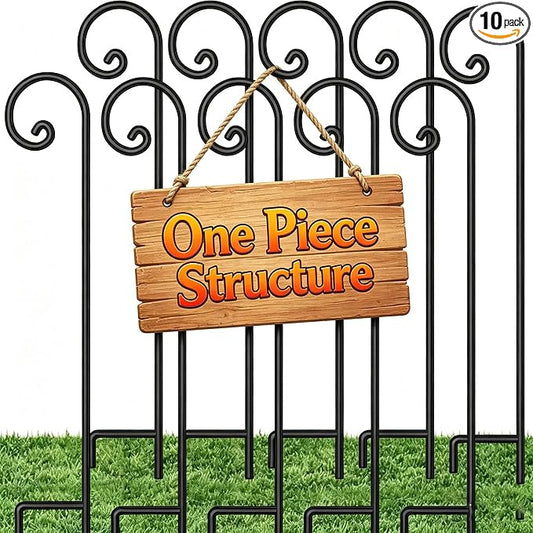 BEAU JARDIN 10 Pack Shepherd Hook One Piece Structure No Assembly Required 48 Inch Heavy Duty Solid Metal Shepards for Garden Outdoor Plants Lantern Mason Jar Wind Chimes Wedding Small