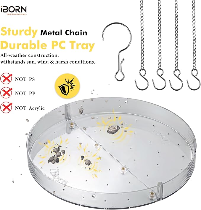 iBorn Bird Seed Catcher Tray, 5.9” Large Bird Feeder Tray Polycarbonate(PC), Squirrel Chew Proof Seed Catcher for Bird Feeder for Outdoors Hanging, Clear