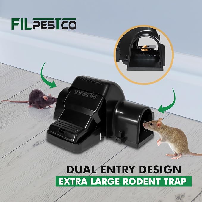 Set of 4 Professional Grade Extra Large Tunnel Rat Snap Traps, Mouse Trap, Reusable Trap, Heavy Duty for Indoor and Outdoor Pest Control Rodent Solution