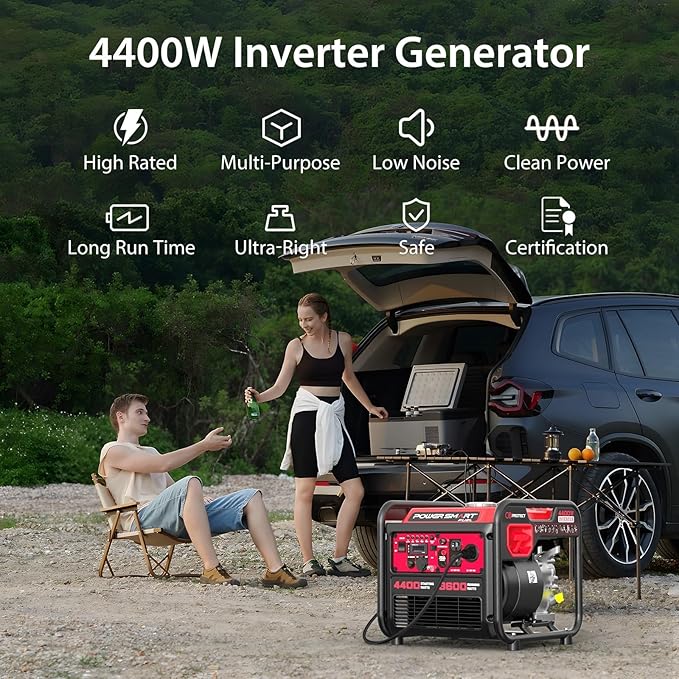 4400-Watt Portable Inverter Generator, Gas Powered, CO-Sensor, Lightweight & Quiet for Home Use and Emergency Backup, Camping, EPA Compliant