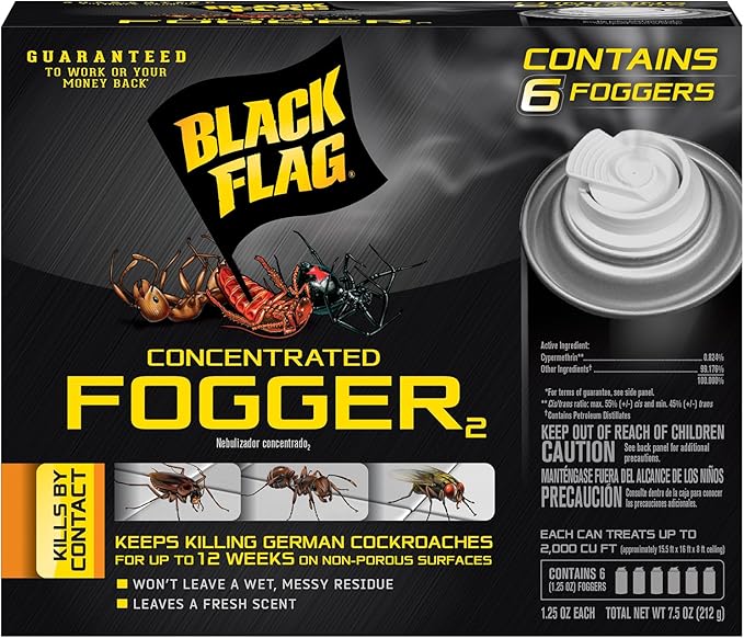 Black Flag Concentrated Fogger, 6 Count-1.25 Ounce Cans, Indoor Insecticide, 1 Pack