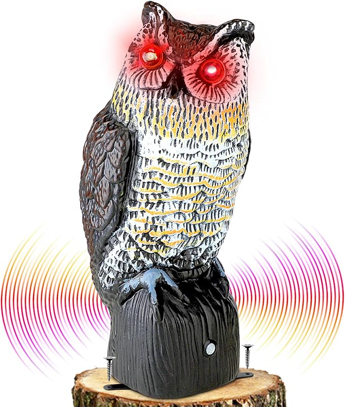 Ruolan Plastic Owl,Brid Owl with Flashing Eyes&Frightening Sound for Garden Yard Outdoor (Large)