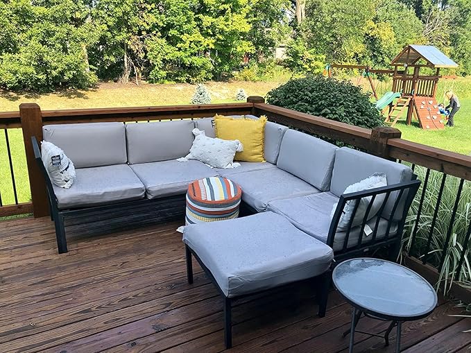 FLYMEI Patio Cushion Covers 28x28x6 Waterproof Outdoor Cushion Cover Replacement 4Packs Outdoor Seat Cushion Slipcover for Rattan Chair Sofa, Grey