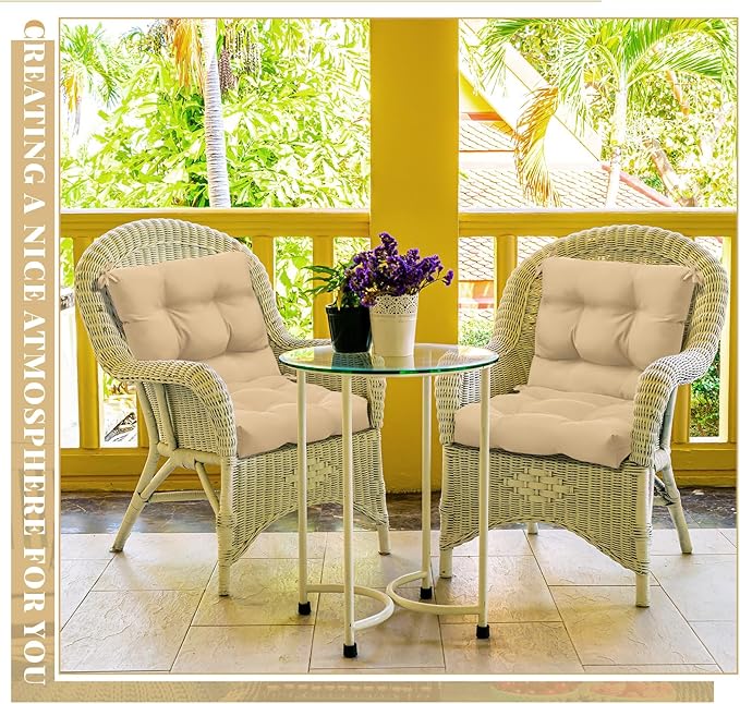 Marsui 4 Pcs Outdoor Indoor High Back Chair Cushions Patio Furniture Tufted Pillow with Ties Water-Resistant Replacement Outdoor Rocking Chair Cushions, 42 x 21 Inches (Beige,Solid Color)