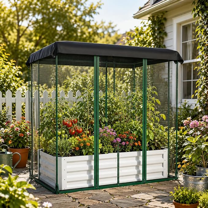 Garvee 72"x36"x12" Raised Garden Bed Kit with Shade Cloth & Irrigation, 3-in-1 Metal Planter Box with Insect Mesh & Drip System, Self-Watering Outdoor Galvanized Raised Bed for Vegetables Flowers