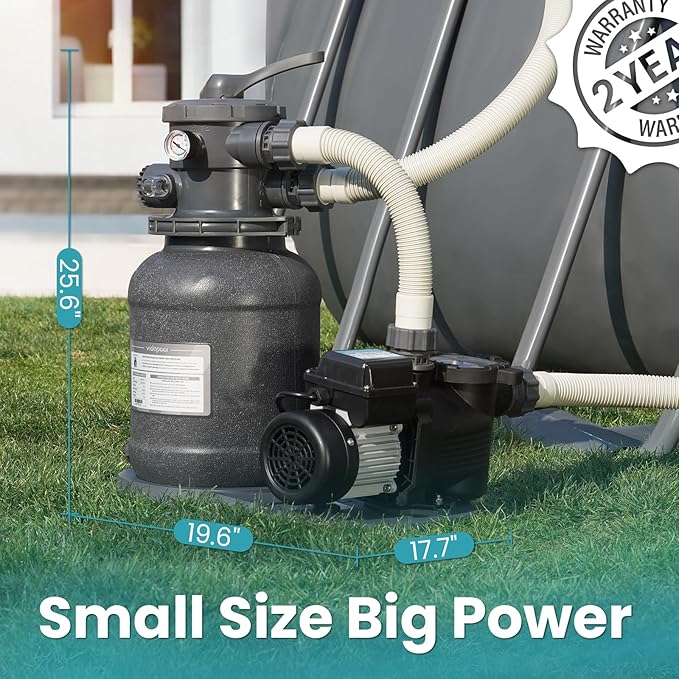 Sand Filter Pump for Above Ground Pool, Pool Pumps Above Ground with Timer, Pool Sand Filter with 6-Way Valve, Efficient Filtration, 10in, Up to 11,000 Gallons
