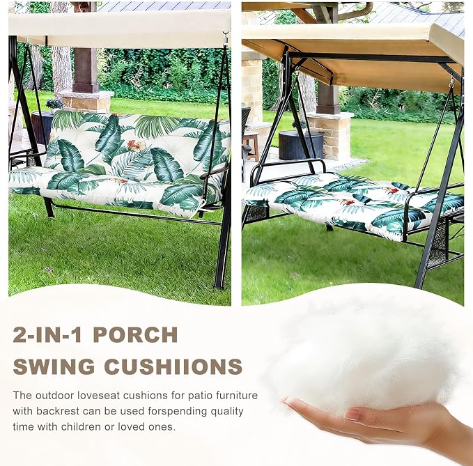 Porch Swing Cushion with Backrest,Waterproof Bench Cushion for Outdoor Furniture,2-3 Seater Replacement Thickened swing cushion with Ties,Patio,Outdoor,Backyard and Garden (Hawaiian Flower,47x40")