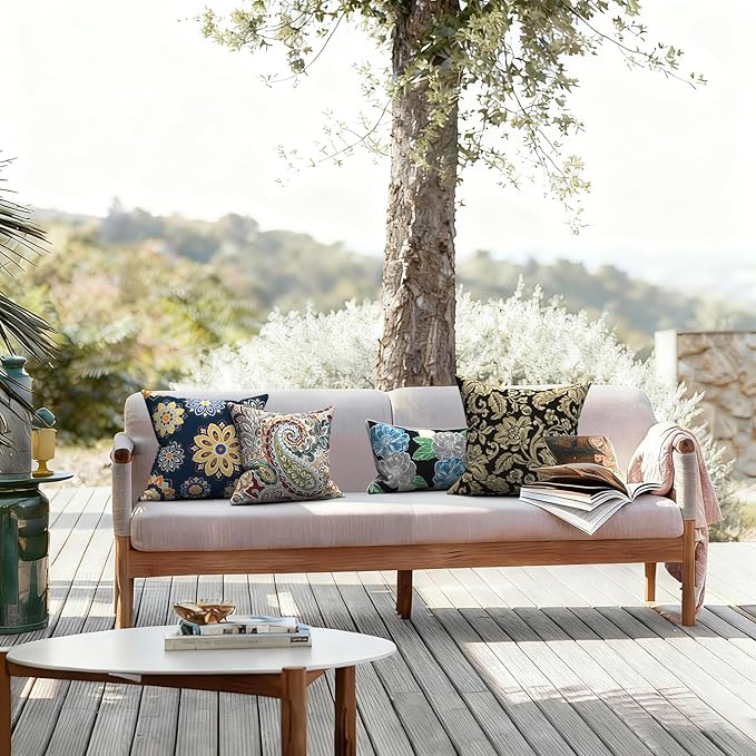 LVTXIII 2 Pack Outdoor Pillow Covers ONLY 18x18 Inch, Water-Repellent Square Decorative Cushion Covers for Patio Furniture, Garden, Sofa, Bloom Cobalt