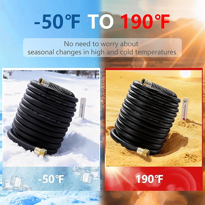 5/8" x 200ft Garden Hose, -40℉ To 190℉ Hot/Cold, Heavy Duty,Flexible, 300psi Working, 1000psi Burst, 3/4" Brass Fittings with Hose Protector Coil Spring for Outdoor,Yard, Farm