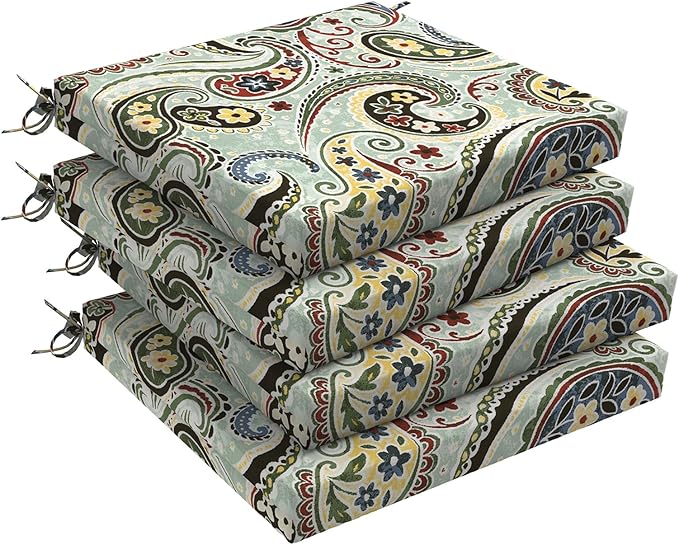 DYTXIII Set of 4 Outdoor Chair Cushions, Water Resistant 18.5"x16"x2" Square Seat Cushion for Patio Dining Chairs, High-Density Replacement Pads for Indoor Outdoor Furniture - Paisley Lightcyan