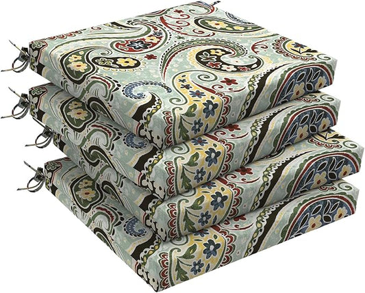 DYTXIII Set of 4 Outdoor Chair Cushions, Water Resistant 18.5"x16"x2" Square Seat Cushion for Patio Dining Chairs, High-Density Replacement Pads for Indoor Outdoor Furniture - Paisley Lightcyan