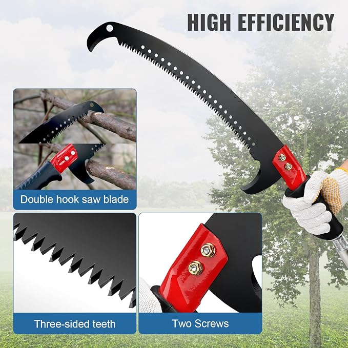 Manual Pole Saw 14ft, Lightweight Manual Stainless Steel Extension High Pole Pruning Pole Saw for Tree Trimming Branches at Forestry Yard Garden Patio