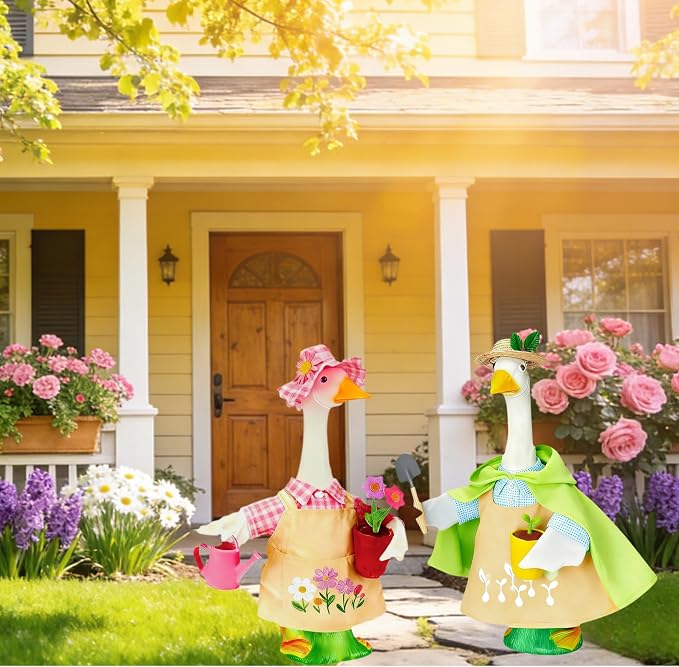 Gardener Porch Goose Outfits Spring Goose Outfit Cute Lawn Porch Goose Clothes Fits 23" Cement Plastic Goose Statue for Outdoor Garden Yard Patio Art Decor(Spring Sower)