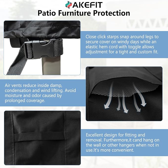 AKEfit Patio Furniture Covers,500D Heavy Duty Waterproof for Outdoor Square and Retangle Patio Table and Chair Covers, Black -118"L x 118"W x 32"H