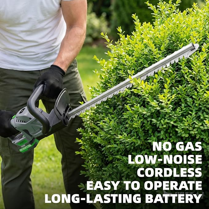 20-Inch Cordless Hedge Trimmer (Includes 2 Batteries and Charger), Electric Handheld Bush Trimmer, 180° Rotatable Handle, Grass Shrub Trimmers, Lightweight & Compact Grey