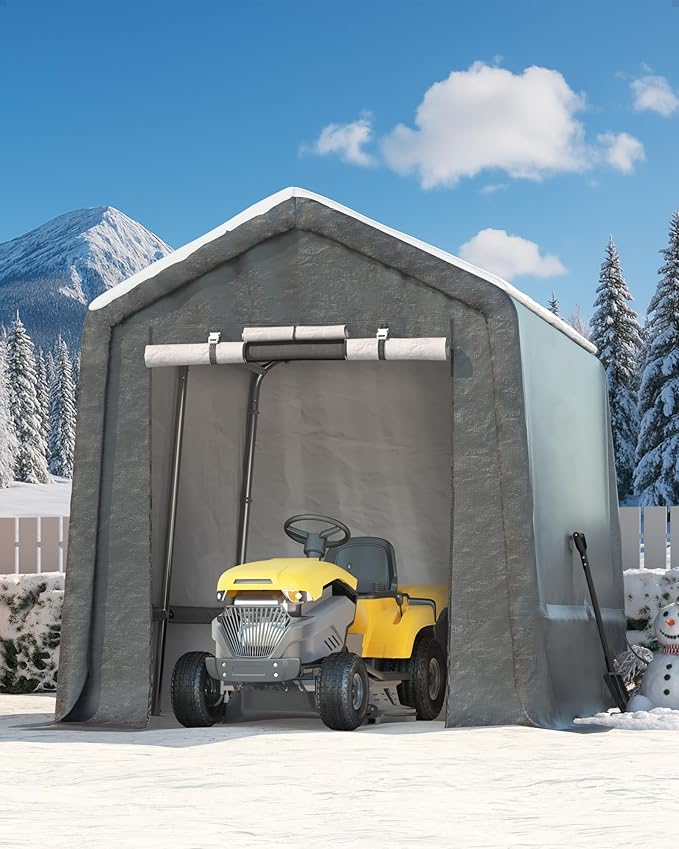 7X10 FT Outdoor Storage Shed, Heavy-Duty Portable Storage Shed with Roll-Up Zipper Door, Waterproof Portable Shelter for Motorcycle, Tools, Vehicles