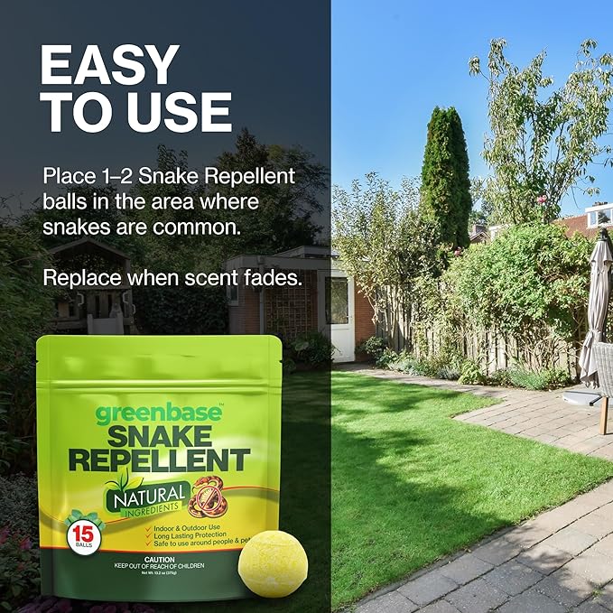 Natural Snake Repellent Balls 15 Pack – Travel, Indoor & Outdoor Snake Deterrent for Yard, Garden, Garage, Camping, RVs, Sheds & Basements | Long-Lasting Protection, Safe for Pets & Plants
