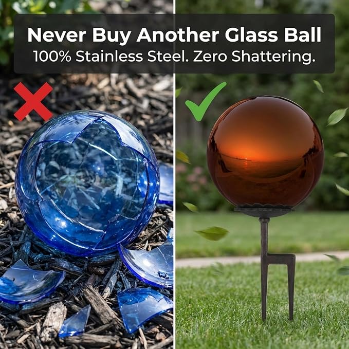 Lulu Decor, Copper Stainless Steel Gazing Mirror Ball Size 12 with Screw Stand (for Windy Area)