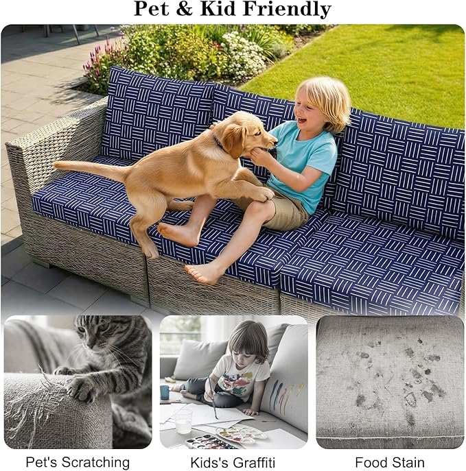8-Piece High Elastic Outdoor Cushion Covers - Full Set Stretch Replacement Slipcovers for Seat & Back Cushions - Universal Fit for 4-Person Patio Sofa, Fits 20-27" Wide