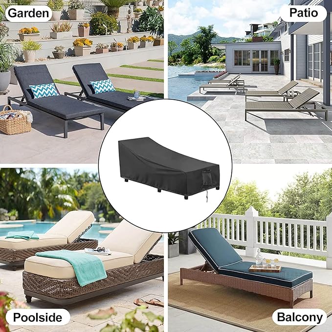 OutdoorLines Outdoor Waterproof Patio Chaise Lounge Chair Cover - UV Resistant Lounger Covers Heavy Duty Weatherproof Patio Sofa Furniture Covers, 1 Pack, 68Wx30Dx30H Inches, Black