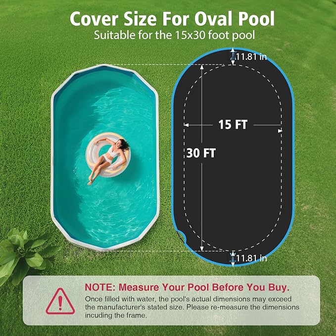 15x30 Ft Oval Pool Cover, Heavy Duty Winter Pool Cover Protector with Fast Tightening Ratchet, 420D Oxford Fabric for All Season Use - Tear Resistant, UV & Dust Proof