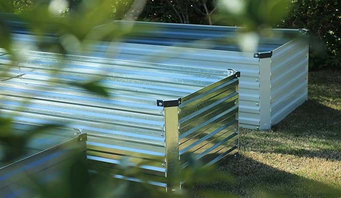10×3×1FT(2PCS) Galvanized Raised Garden Bed Kit Metal Planter Boxes,Large Outdoor Planters Garden for Planting Vegetables,Flowers,Herbs -Silver